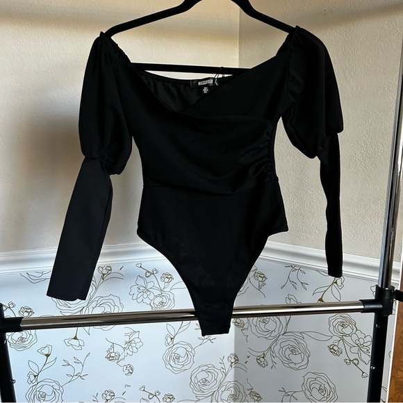 Misguided black bodycon bodysuit long sleeve puff sleeve NWT - Picture 2 of 6